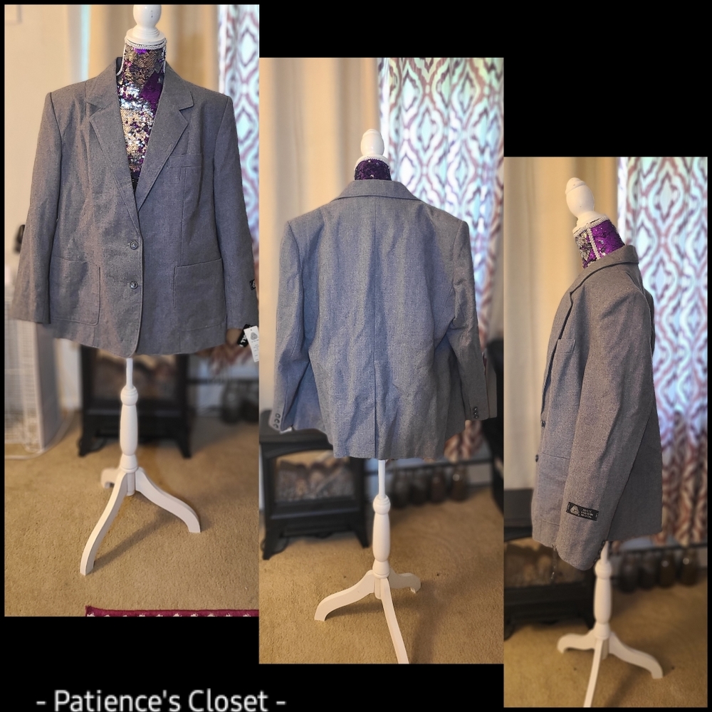 Old Money Vintage 100% Wool Gray Blazer NWT Size 20.5 Preppy Office Tailored